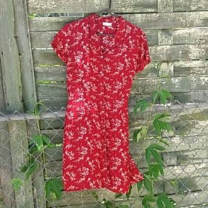 Vintage red pink and white floral button dress